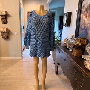 Maggie de Soto VON SAKEN Blue Knit Long Puffed Sleeve SWEATER DRESS